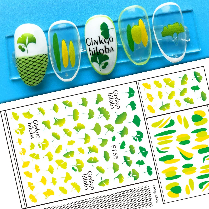 1 Uds. Pegatinas de hojas de trébol verde de cuatro hojas decoración de uñas 3D hoja de Ginkgo hoja de arce calcomanías de uñas suministros de uñas