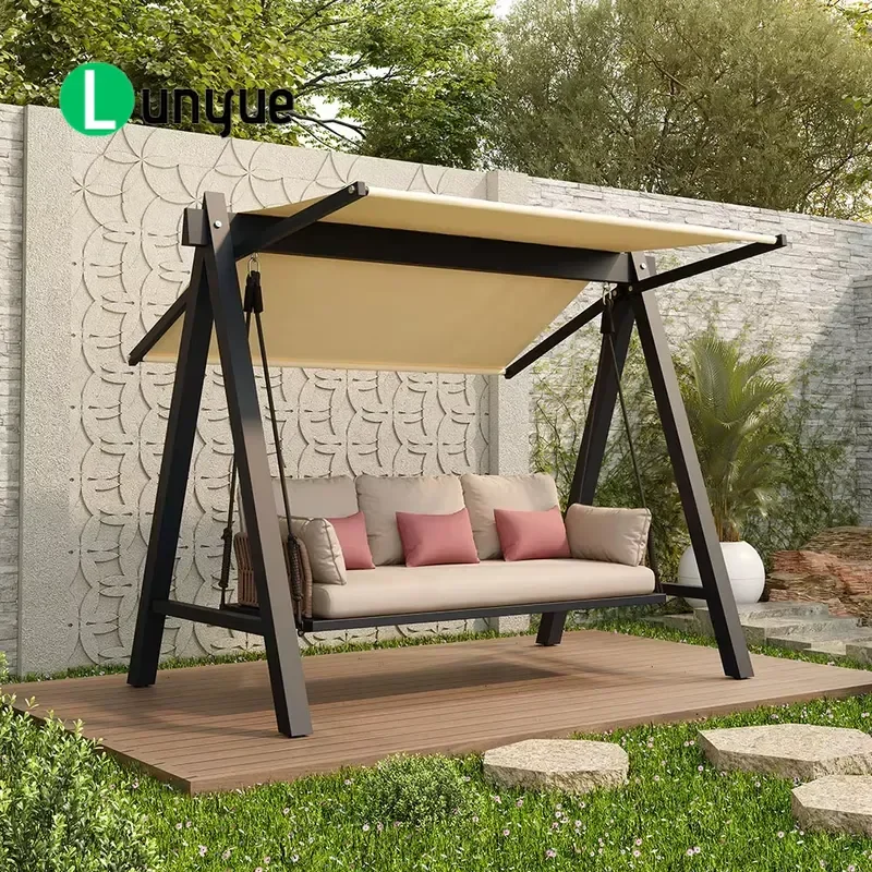 Modern All Weather Aluminum Porch Swing 2 3 Seater with Brackets Canopy Cushions Waterproof Rust UV Resistant for Outdoor