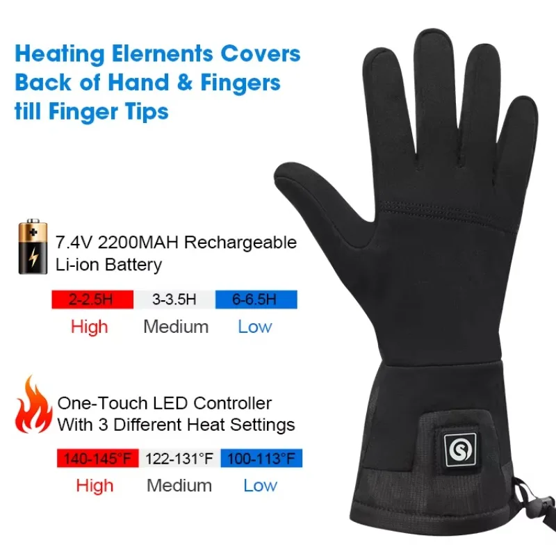 High Dexterity Thin Waterproof Battery Infrared Heated Rechargeable Electric Gloves Comfort Wear for Winter Sports Snowboarding
