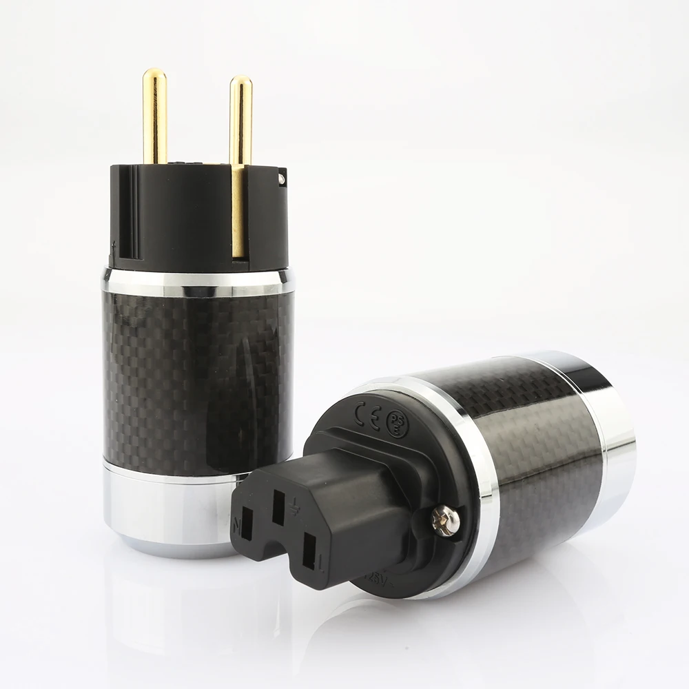 

Pair Hi-end Carbon Fiber Rhodium Plated AC Power cable IEC female connector EU EUR schuko power Plug socket