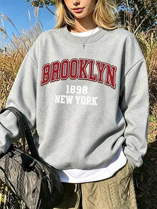 Brooklyn New York Usa Printing Female All-Match Sweatshirts O-Neck Autumn Top Sports Soft Clothing Thicken Fleece Pullovers