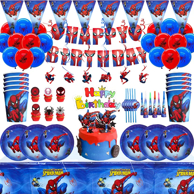 Spiderman Birthday Party Decoration Kids Balloons Tableware Supplies Backdrop Banner Disposable Paper Cups Plates Baby Boys Gift