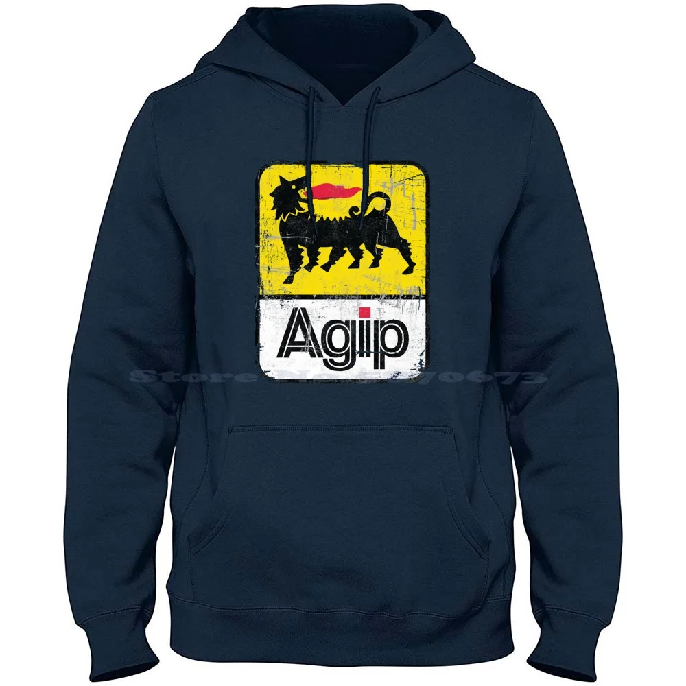 Agip Lubricants Logo 1968 – 1998 Distressed Version 100% Cotton Hoodie Agip Motor Oil Car Italy Classic Italian Vintage