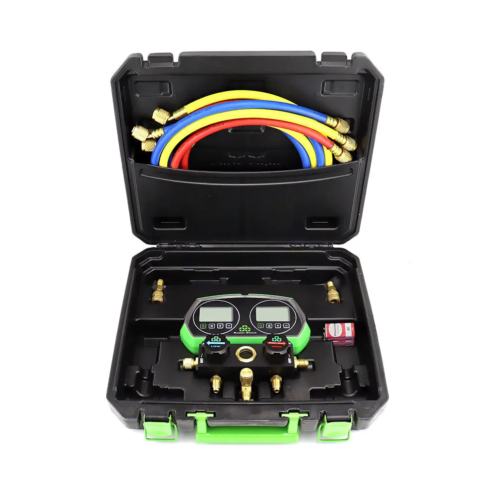 Super Starts 2-Valve Digital Manifold Gauges ST-B268D Home Use Refrigeration HVAC Table Set Tool R22 R32 R600 R410A R134A