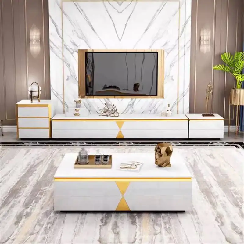 Golden Hiding Tv Cabinet Drawers Wooden Narrow Designer Unique Tv Stands Storage Spac Saving Mueble Televisor Furniture For Home
