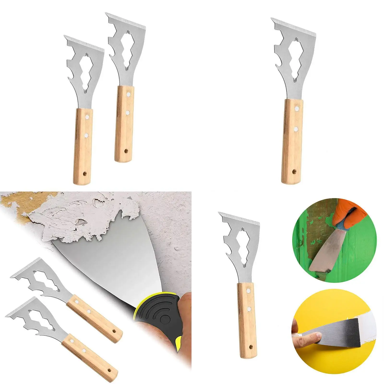 4 in 1 Scraper Heavy Duty Stainless Steel Cleaning Tool Manual Tool Spackle Knife for Wall Decoration Wallpaper Removal Plaster