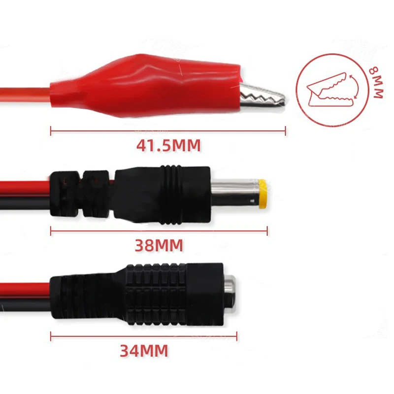 Clipe de jacaré 2 para 1 macho ou fêmea, conector de tomada de alimentação dc de 25cm, fio dc de 5.5*2.1mm, clipes, condutas de teste de crocodilo, 1 peça