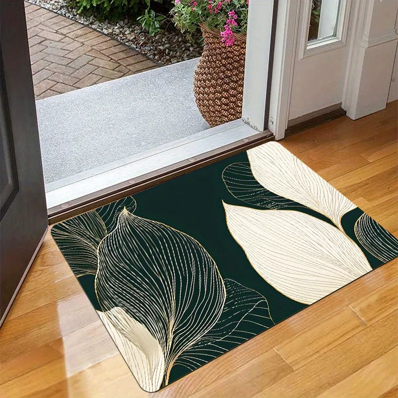 

Цельный дверной коврик с рисунком золотых листьев, полиэфирная ткань, подходит для прихожей, ванной комнаты, кухни