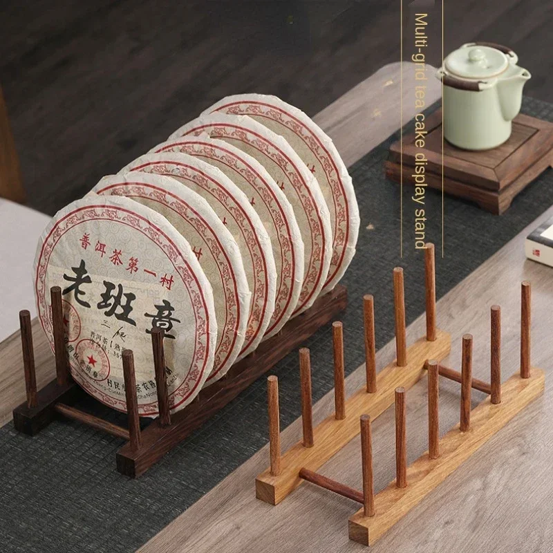 

-Solid Wood Tea Stand Multi Grid Tea Cake Rack Manual Pu'er Bracket Environmental Friendly Bookshelf Plate Holder Card Slot Rack