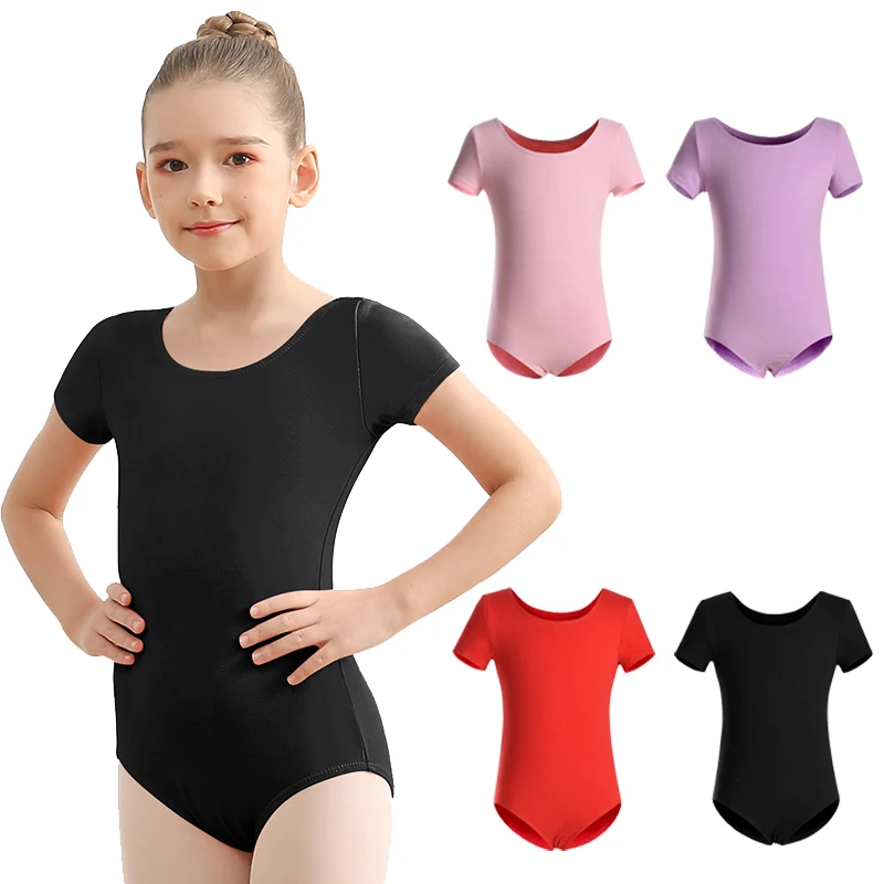 Justaucorps de danse de Ballet de base pour filles, hauts à manches courtes pour enfants, gymnastique et danse
