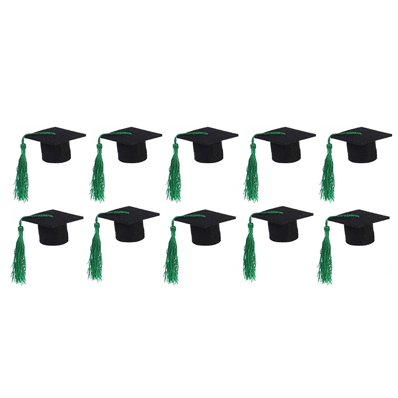 10Pcs Cute Mini Graduation Caps Felt Bottle Topper Hat With Tassels Graduation Season Souvenir Ornaments Party Supplies