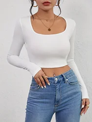 Slim fit short sexy top with exposed navel, versatile for spicy girls, wearing extra long sleeves on the outside