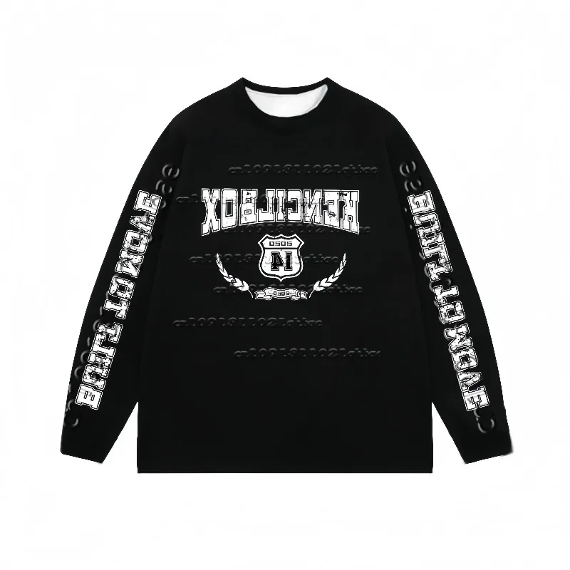 

3D Printed Long Sleeved T-shirt with Mottled Letters, American Autumn New Style, Versatile, Loose and Quick Drying Top, Trendy