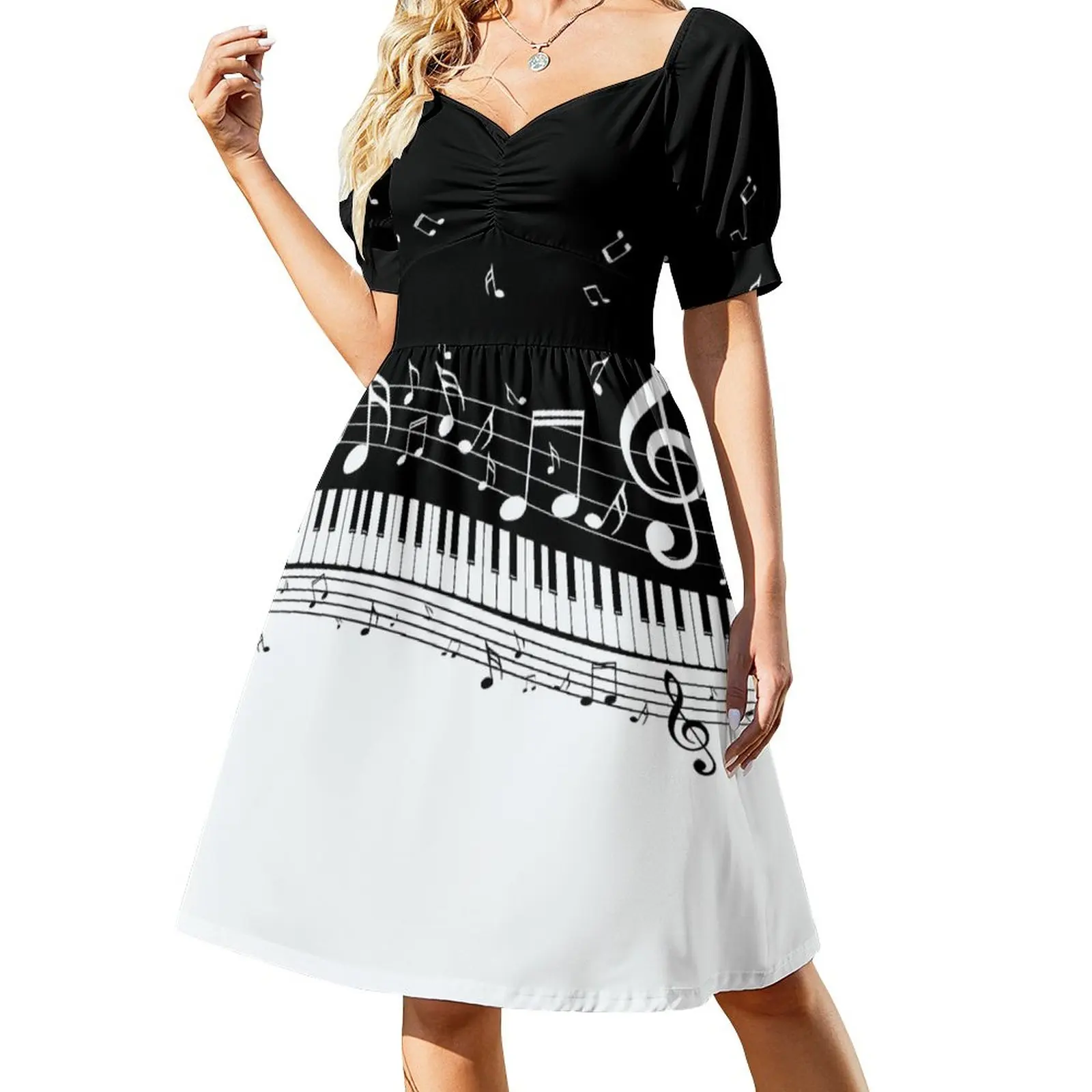 

Piano Keys Music Dress Sexy V Neck Kawaii Dresses Women Korean Fashion Custom Oversized Casual Dress Gift