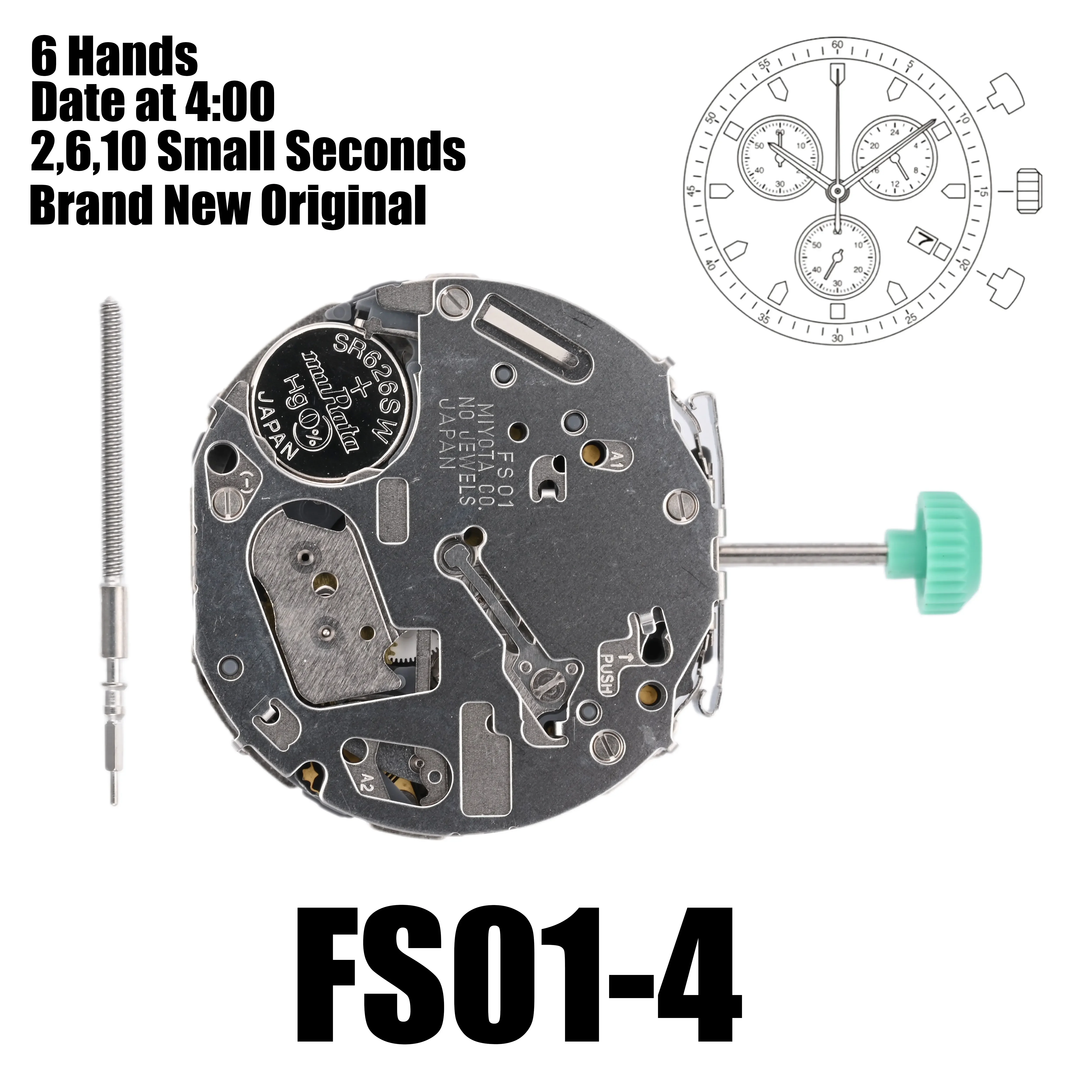 FS01 Movement  FS01-4 Movement 6 Hands 2.6.10 Small Seconds Date Display Inclined At 4:00