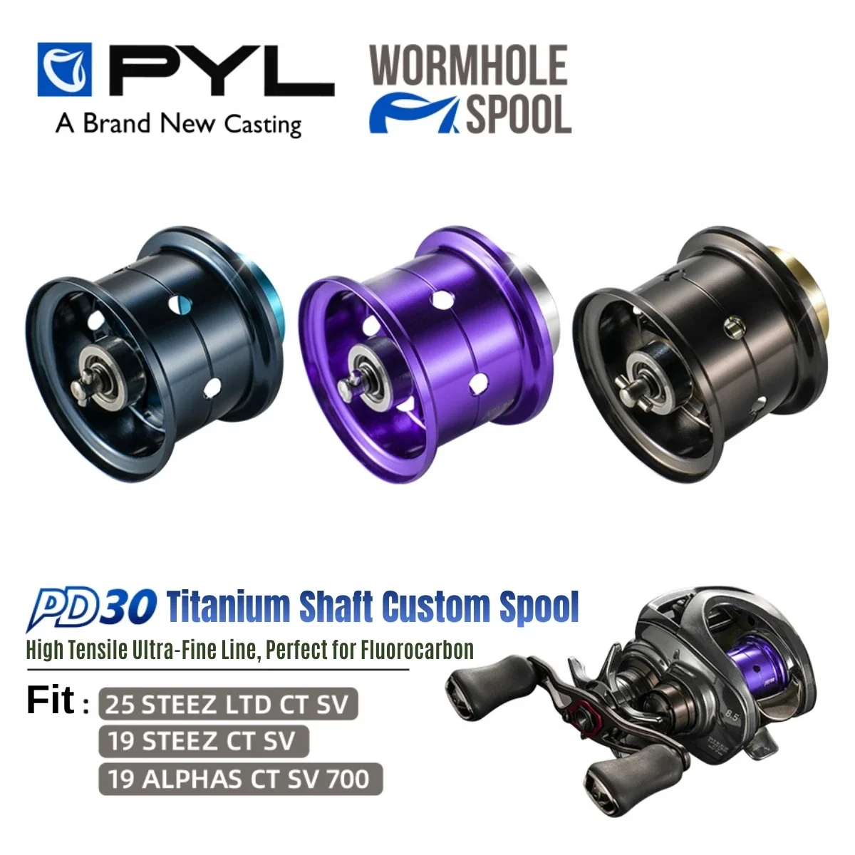 PYL PD30 Upgrade Spool for Daiwa 25 & 19 STEEZ CT SV / ALPHAS CT SV700, Micro BFS Fishing Reel Modification view 2