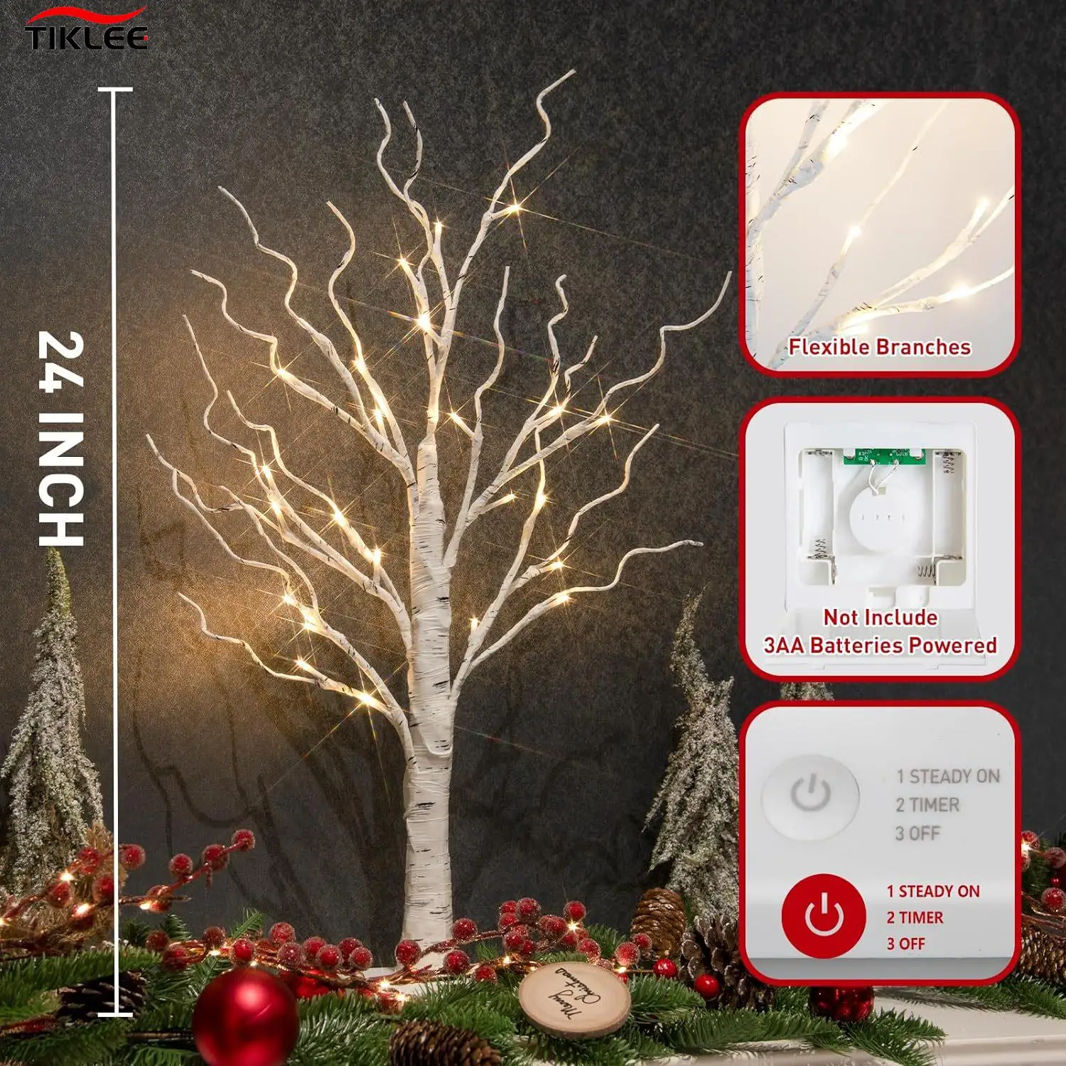 2FT Birch Tree Night Light Table Light Decoration Fairy Christmas Tree Light Lamp For Home Bedroom Wedding Decor Party Holiday