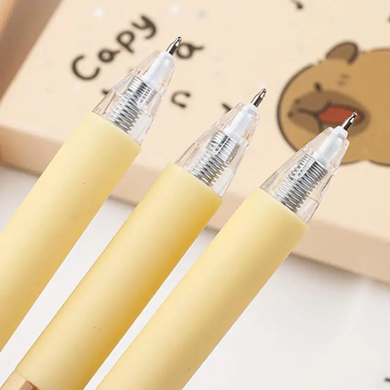 Canetas de gel capivara 0.5mm, canetas retráteis de desenho animado de ponta fina 6x, canetas estéticas de aderência macia, tinta preta, novidade, canetas de animais para meninas