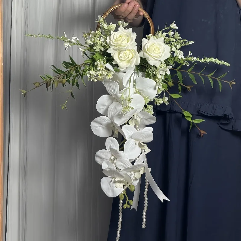 Bouquet Purple Bridal Wedding Waterfall Bouquet Kiss Simulation Flower Gypsy Star Hand Carry Flower Pearl