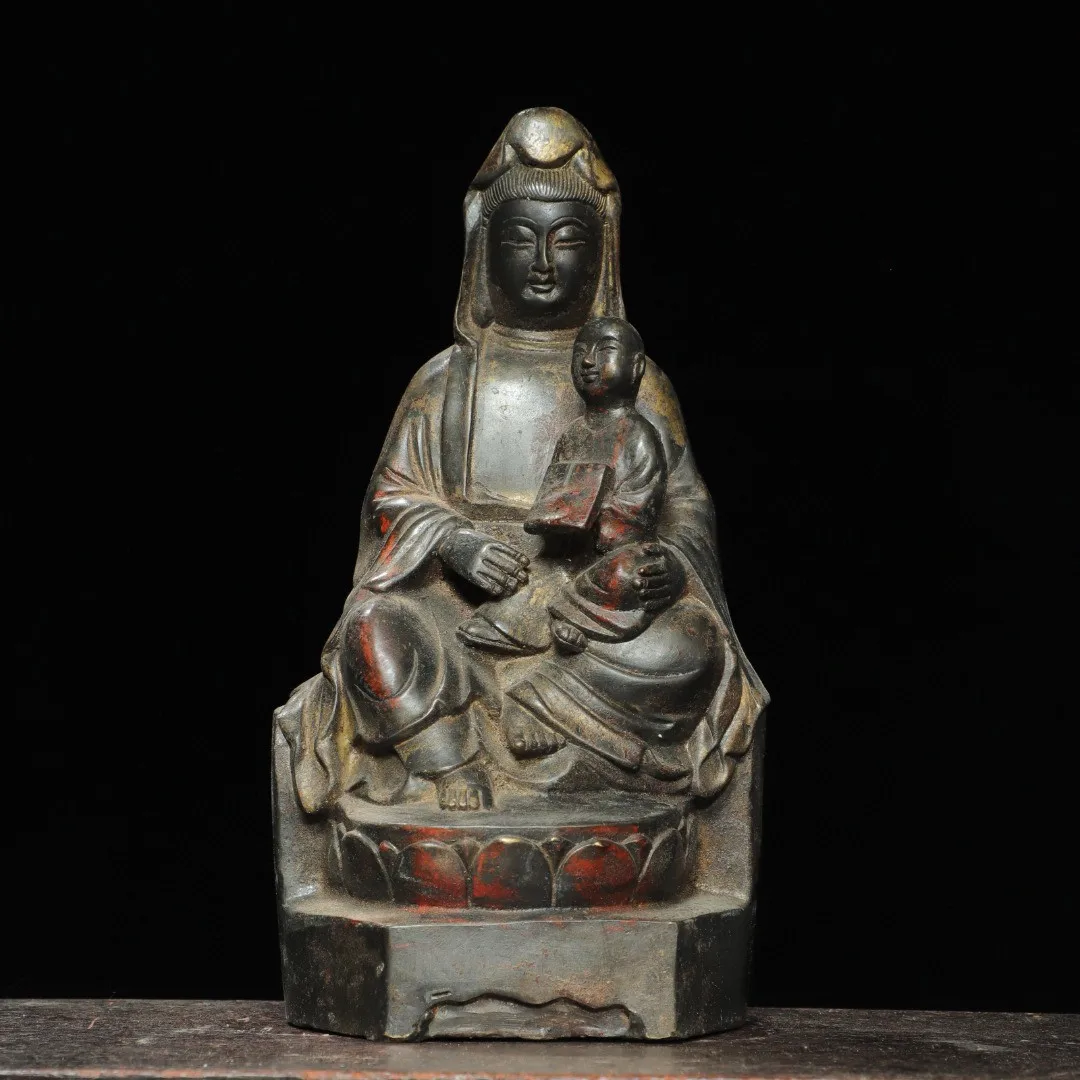 Pure copper and gold to send children, Guanyin ornament, sitting lotus flower, Guanyin Bodhisattva, home decoration Buddha statu