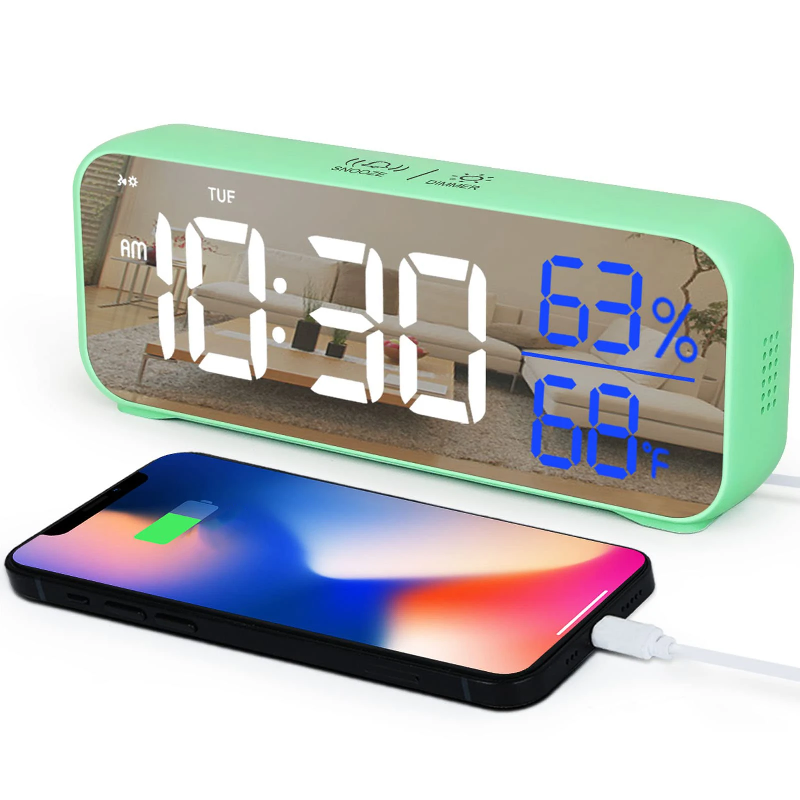 Music Alarm Clock Temperature Humidity Voice Control/Alaways On Table Clock Dual Alarm Wall Rechargeable Digital LED Clocks