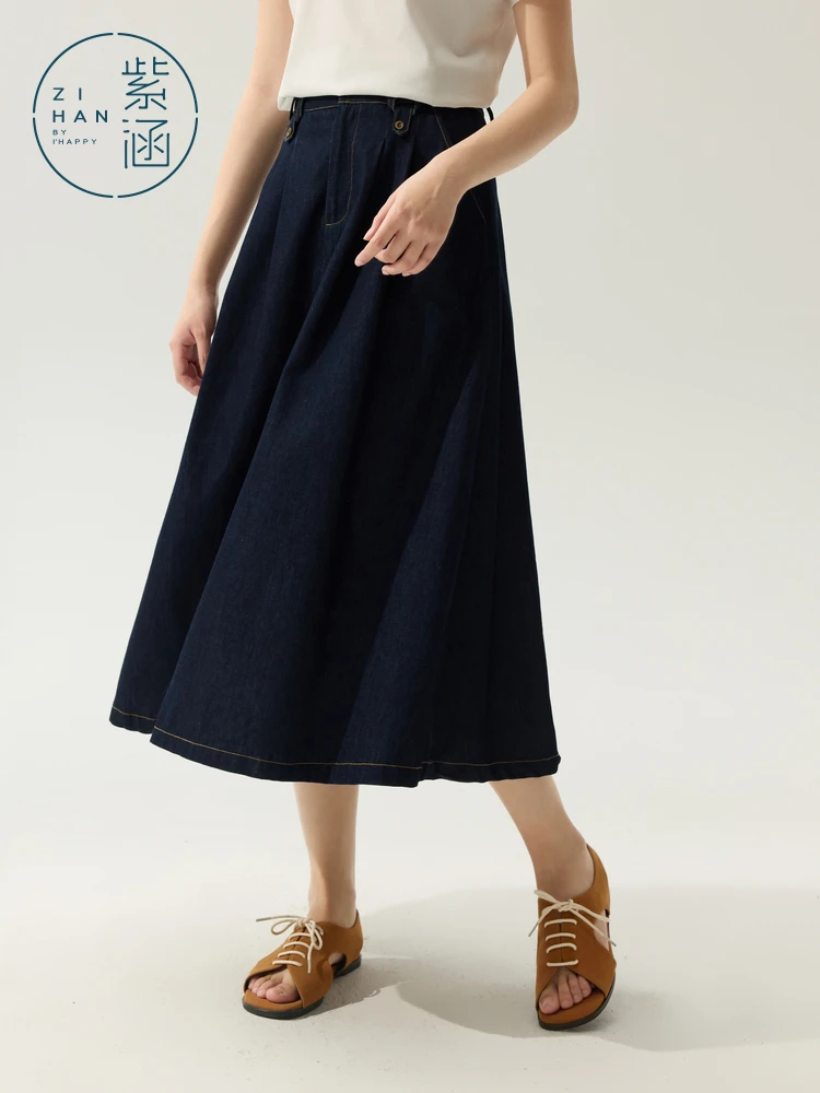 

Простая юбка-зонтик с высокой талией, женская повседневная юбка-миди трапециевидной формы для поездок на работу, хлопчатобумажная ткань с пуговицами, бренд I'HAPPY