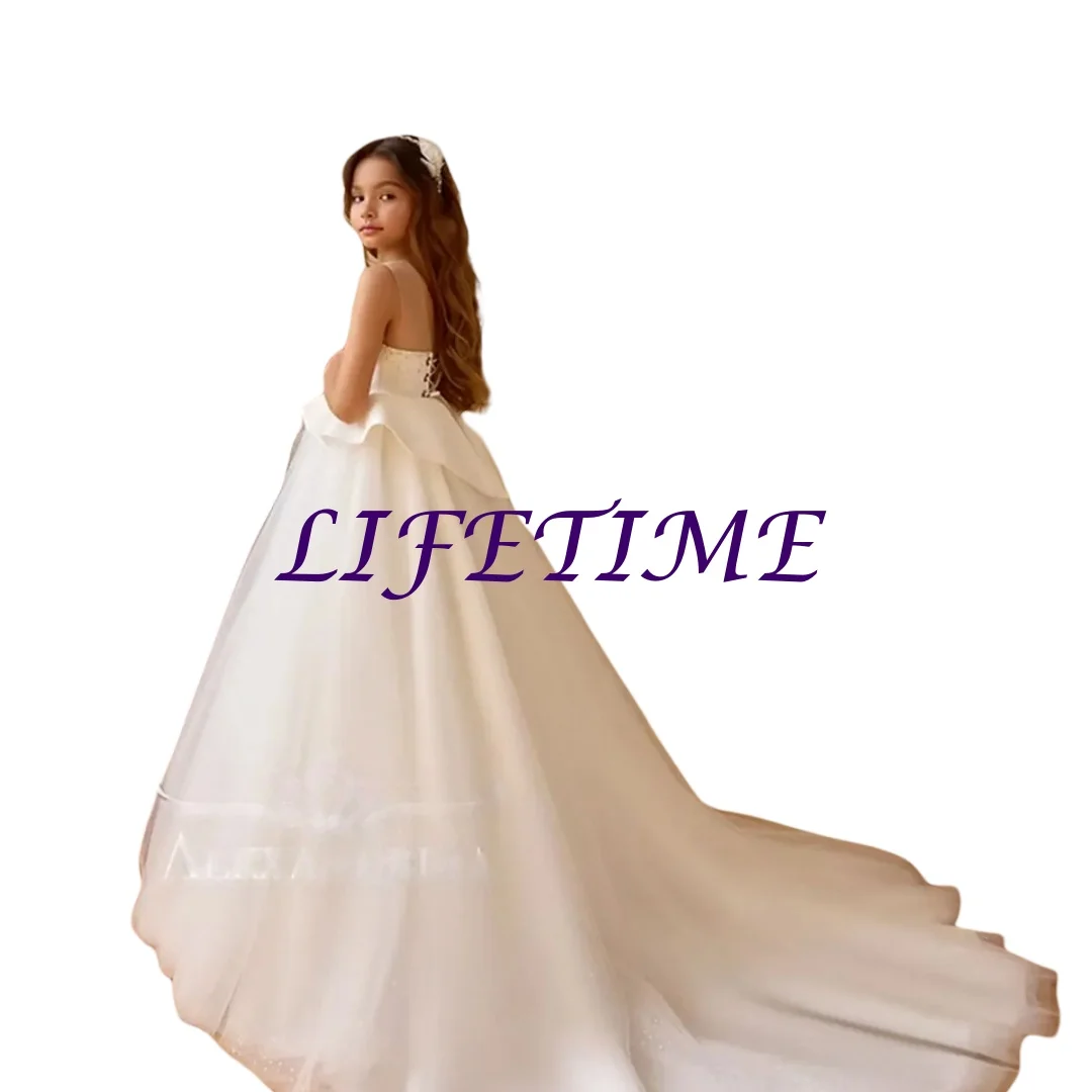 

Элегантное белое платье с цветочным узором для девочек по индивидуальному заказу, длинное тюлевое детское праздничное платье принцессы на свадьбу, день рождения, вечернее платье