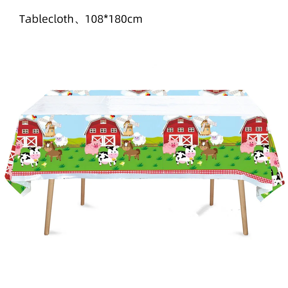 Bauernhof-Tier-Party-Tischdecke, Einweg-Tischdecke im Landhausstil, Schwein, Kuh, Schaf, Scheunentier-Thema, Geburtstagsparty-Dekoration – Detail 5