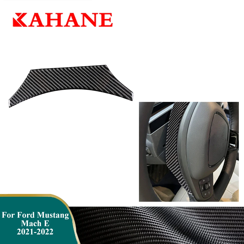 1pcs Car Steering Wheel Upper Trim For Ford Mustang Mach-E 2021 2022 Auto Carbon Fiber Stickers Interior Mouldings Accessories