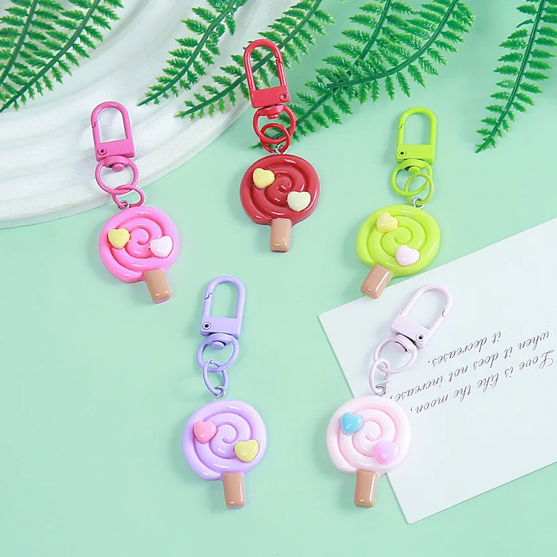 Creative Resin Lollipop Keychain for Women Food Cartoon Bag Charm Sweet Cute Backpack Pendant School Gift Decoration Accessories
