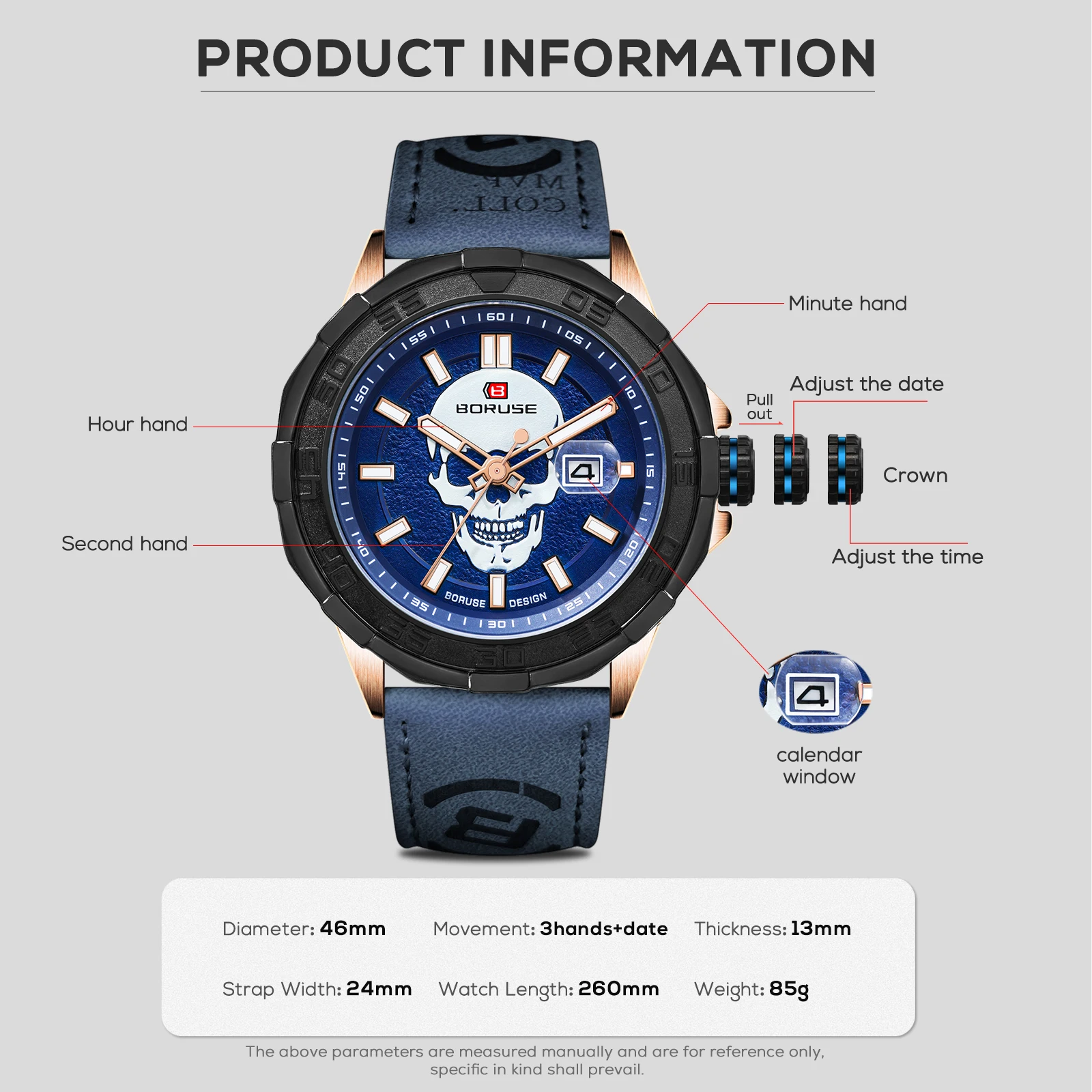 Boruse Heren Blauwe Horloges Mode Multifunctioneel Heren Polshorloge Chronograaf Luxe Quartz Horloge Voor Heren