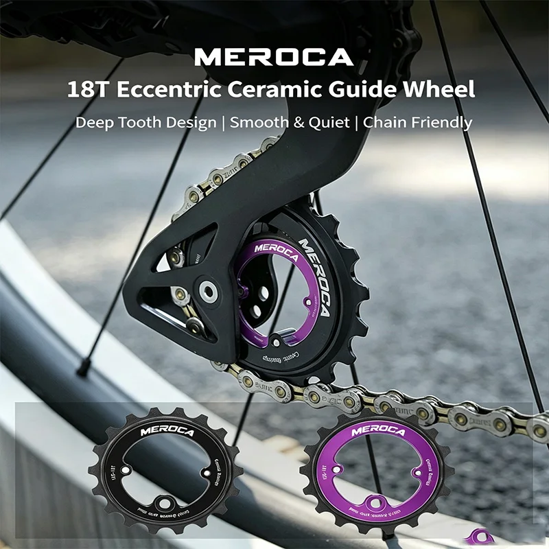 MEROCA 18T Hollow Eccentric Jockey Wheel Ceramic Bearing Rear Derailleur Pulley 9-12 Speed for MTB Road Bike Cycling Accessories