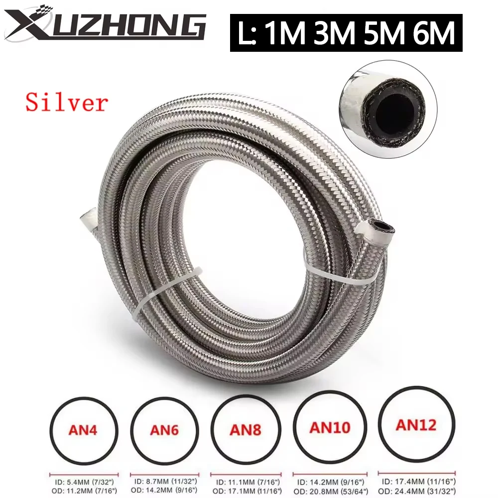 1M 3M 5M 6M AN4 AN6 AN8 AN10 AN12 16FT Oil Fuel Hose Oil Gas Cooler Hose Line New Pipe Tube Nylon Braided Line Car Parts