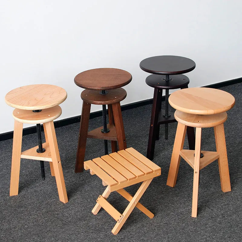 

Adjustable rotating lifting solid wood painting stool household round stool