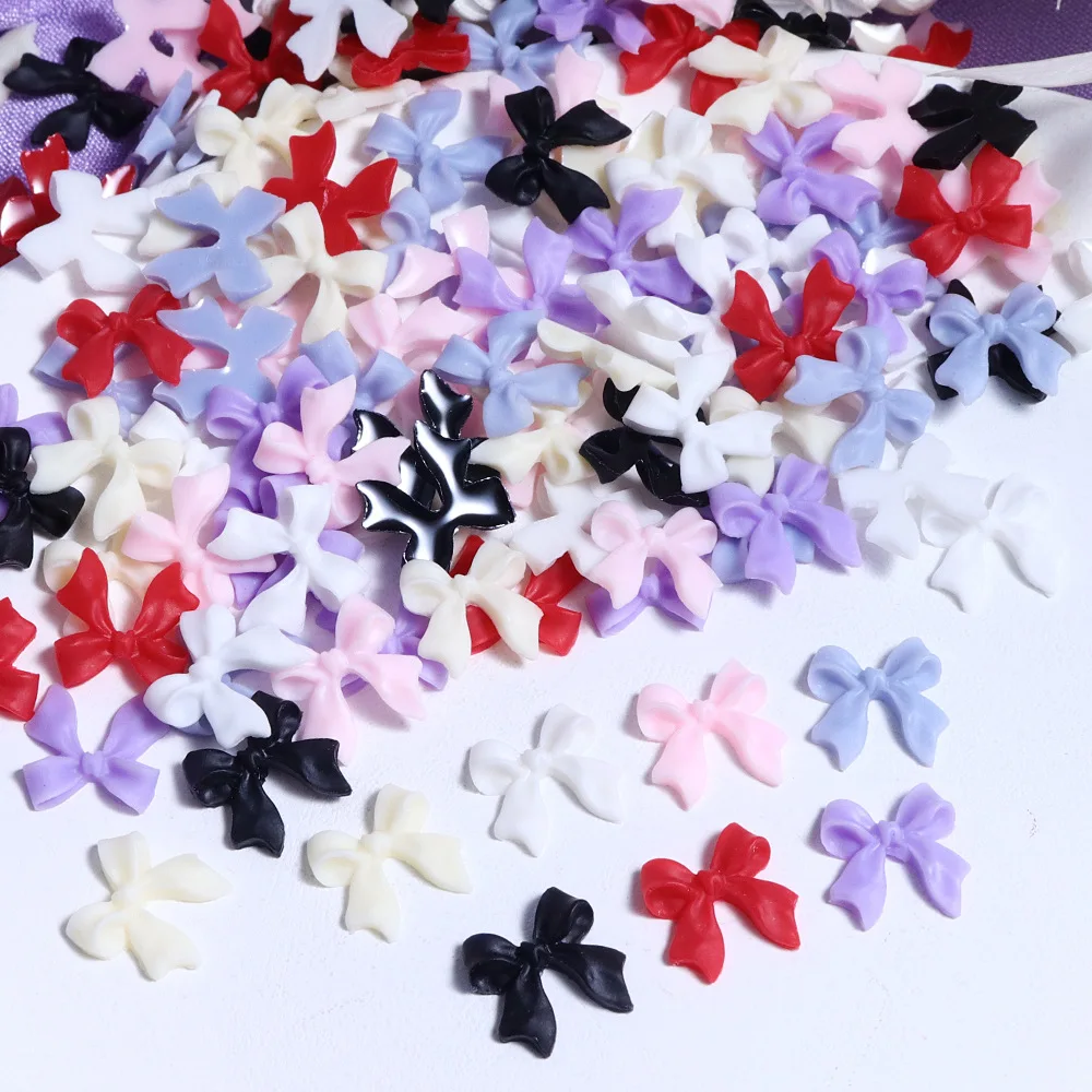 100pcs Mixed Nails Charm Design 3D Nail Art Decorations Kawaii 7 Color Ribbon Bow DIY Manicure Parts Figures Фигурки Для Ногтей