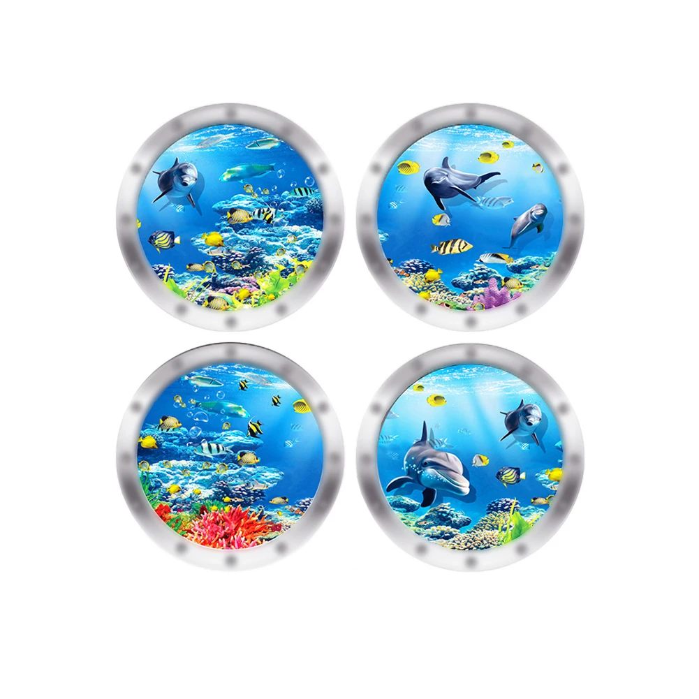 Sealife Fish Submarine- Wall Stickers For Kids Rooms Bathroom Home Decor Cartoon Animals Decals 3D PVC Mural Art