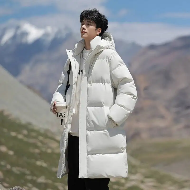 

2025 Men's Winter Ski Jacket Brand Fashion Thick Warm Long Parka Casual Solid Color Windproof Cotton Coat Men Puffer