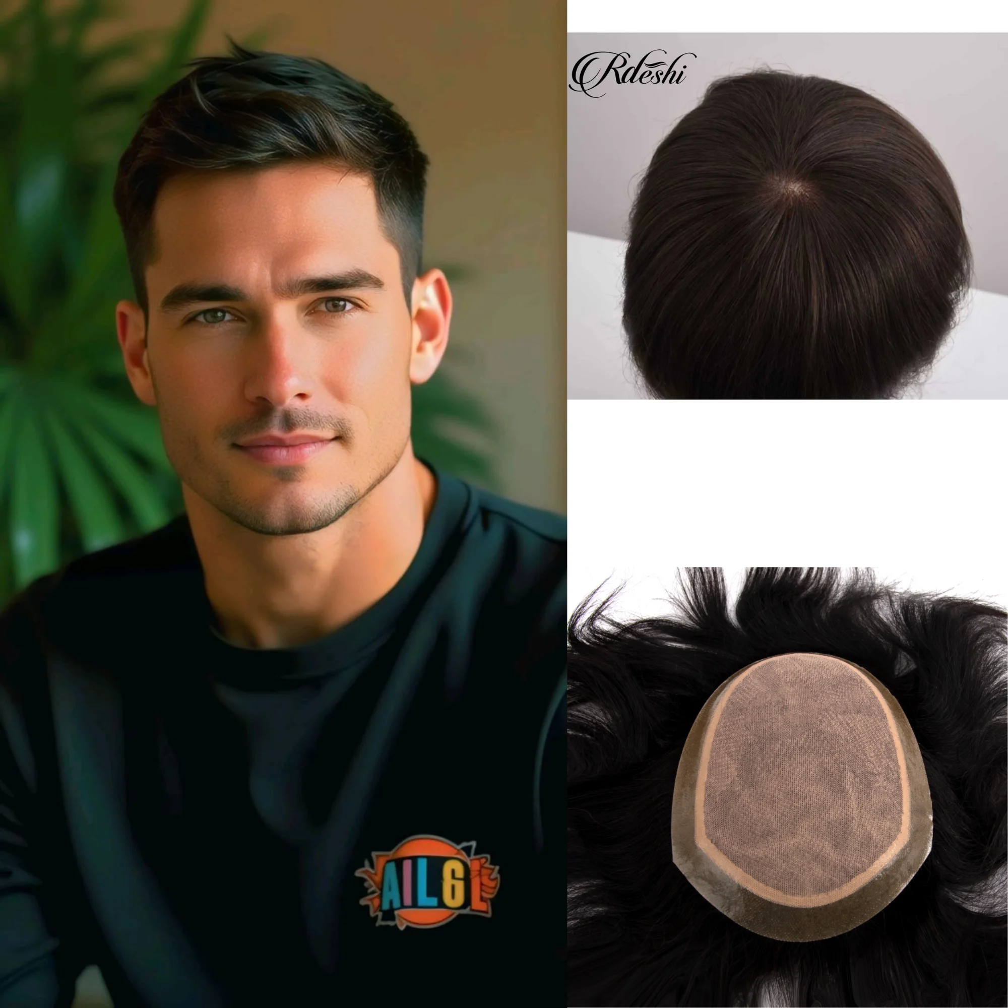 

Черный парик-накладка для мужчин из натуральных волос 1b, реалистичный моно-топ, основа из ПУ, мужской парик-протез для замещения волос