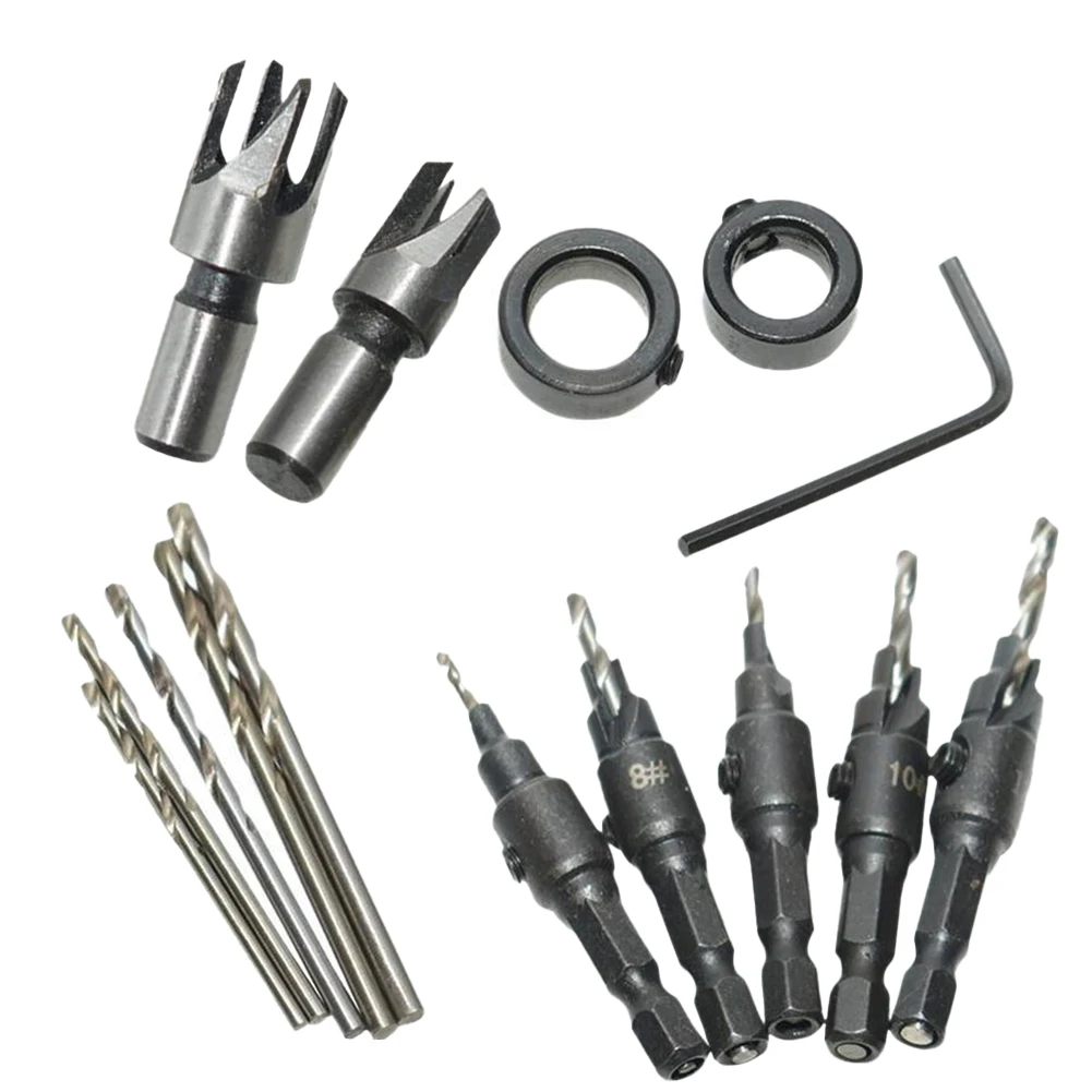 

15pc Wood Countersink Drill Bit With Drill Bit Limit Ring Wood Plug Drill Hexagonal Wrench Drill Bit Set For Drilling Pilot Hole