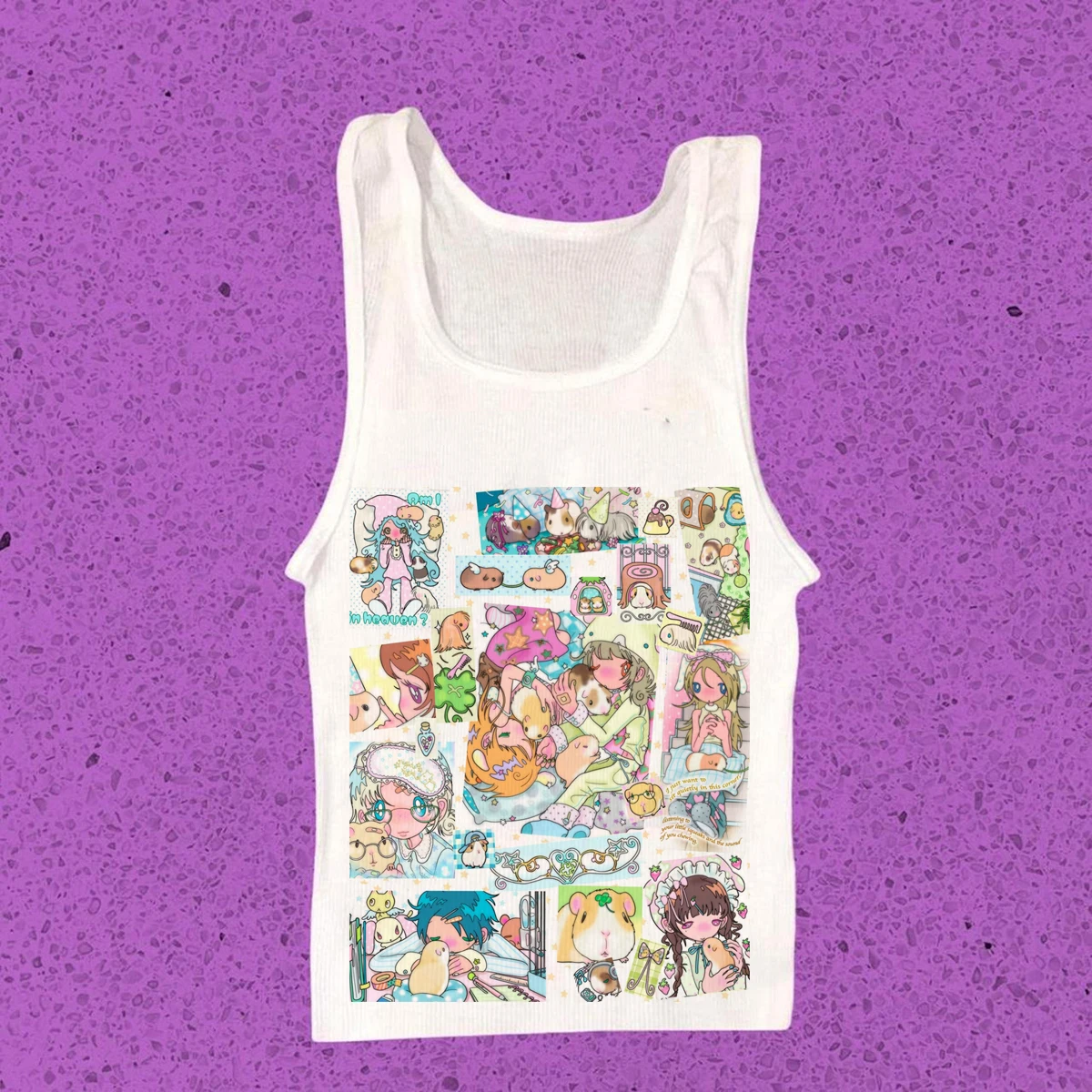 Kawaii Anime Mädchen Meerschweinchen Collage T-Shirt Damen Harajuku Pastell Cartoon Print Kurzarm T-Shirt Niedliches Y2k Damen Grafik-T-Shirt – Detail 4
