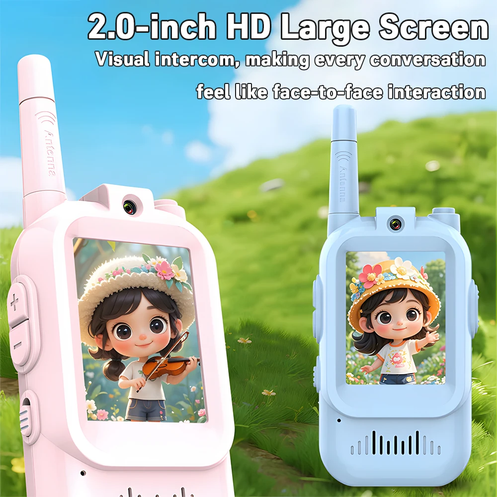 어린이용 무전기, 충전식, 음성변조, 2인치 HD 비디오, 원클릭 HD 통화, 인터콤, 남아 여아 생일 크리스마스 선물