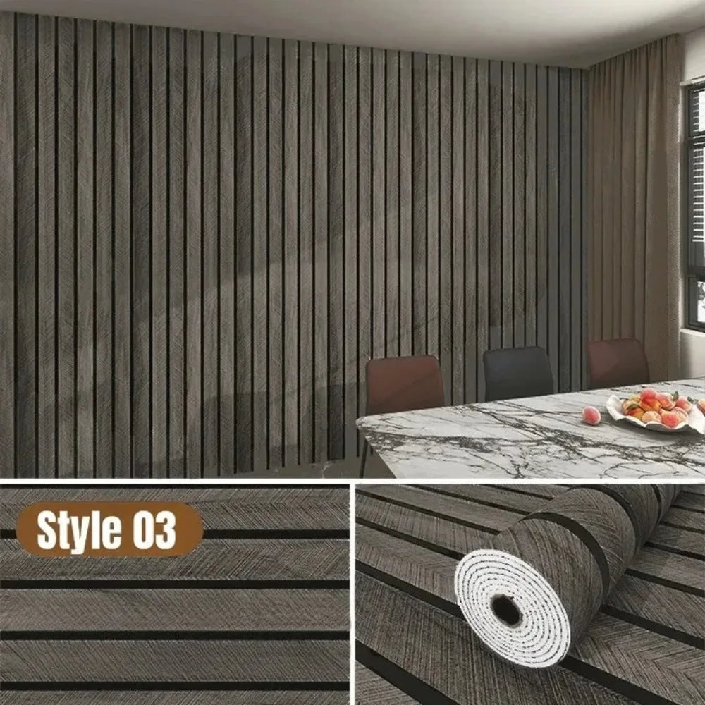 Paneles de Pared 3D con Efecto Madera, Paneles Acanalados Autoadhesivos Flexibles de Espuma de PVC, Rollo de Paneles de Madera para Decoración de Paredes