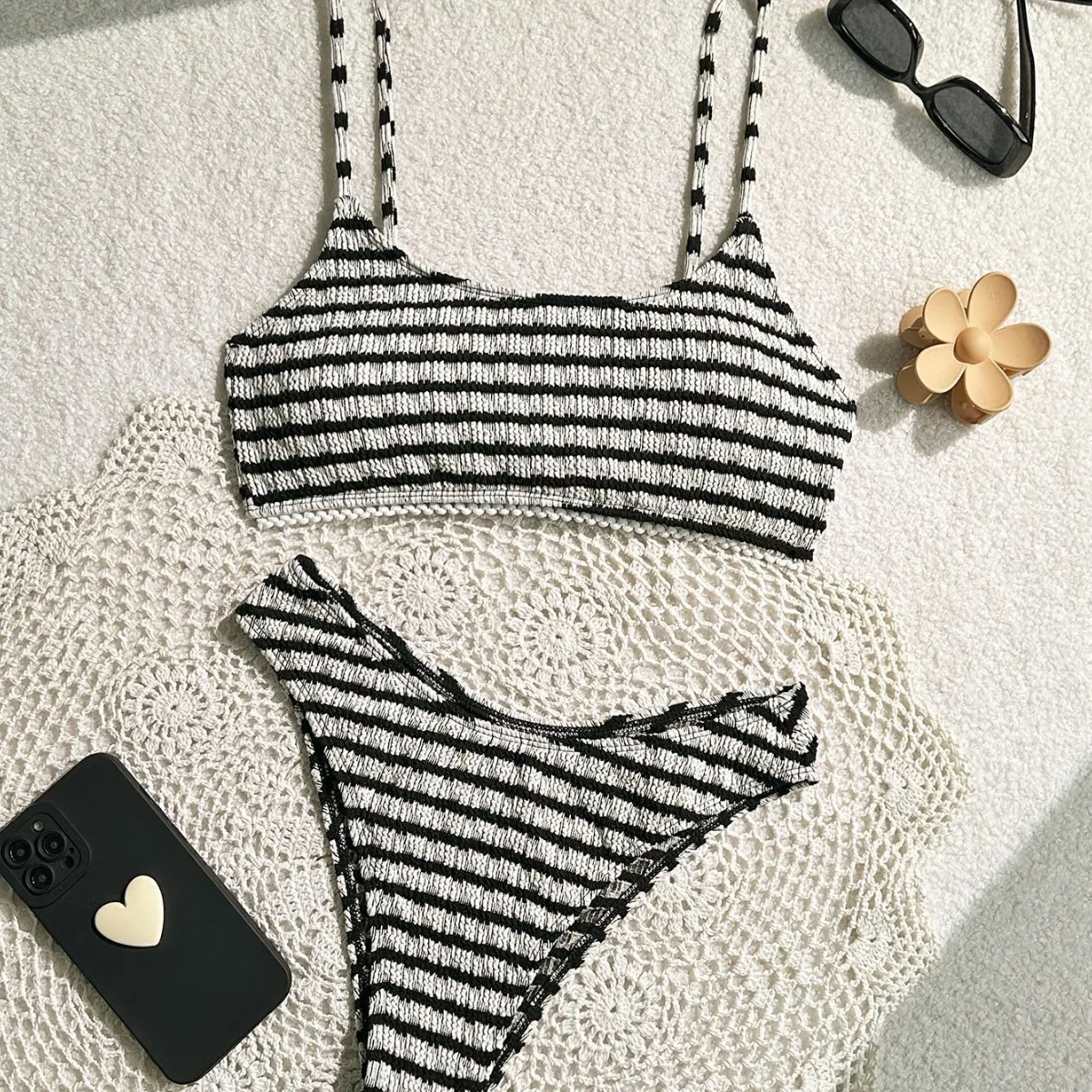 

New Sexy Split Striped Lace Bikini Women's Beach Resort Swimsuit