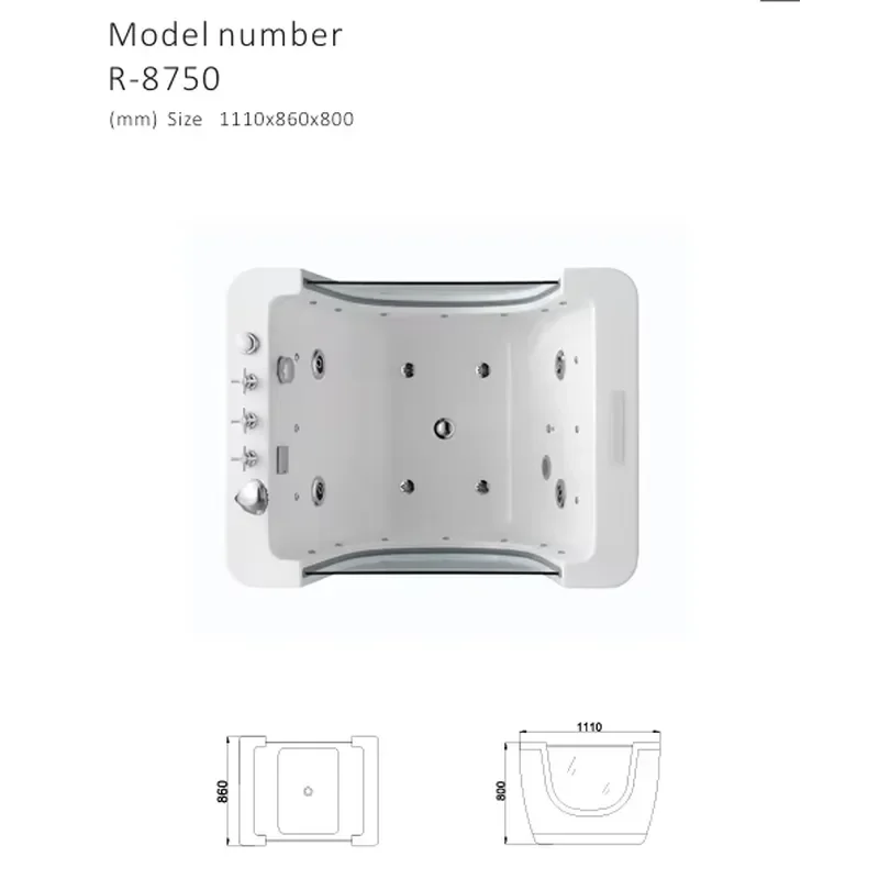 Modern free-standing acrylic eco-friendly square baby bathtub with air massage immersion function, suitable for indoor use,