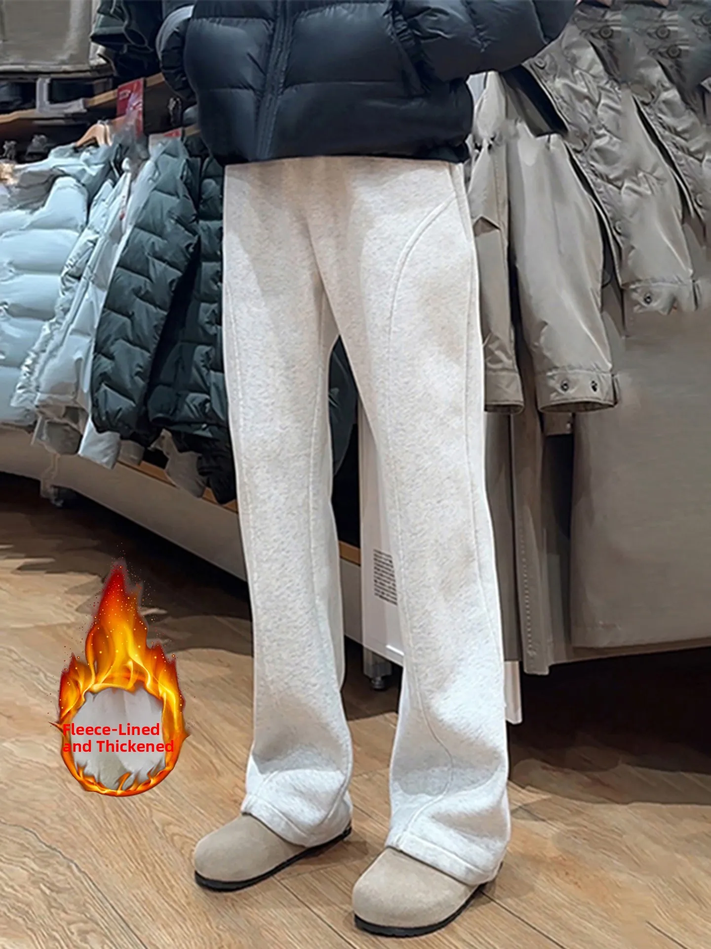 Men's Fce Lined Straight Leg Casual Pants Winter Drapey Knife  Bootcut Trousers Clean Fit Polyester Cotton Blend