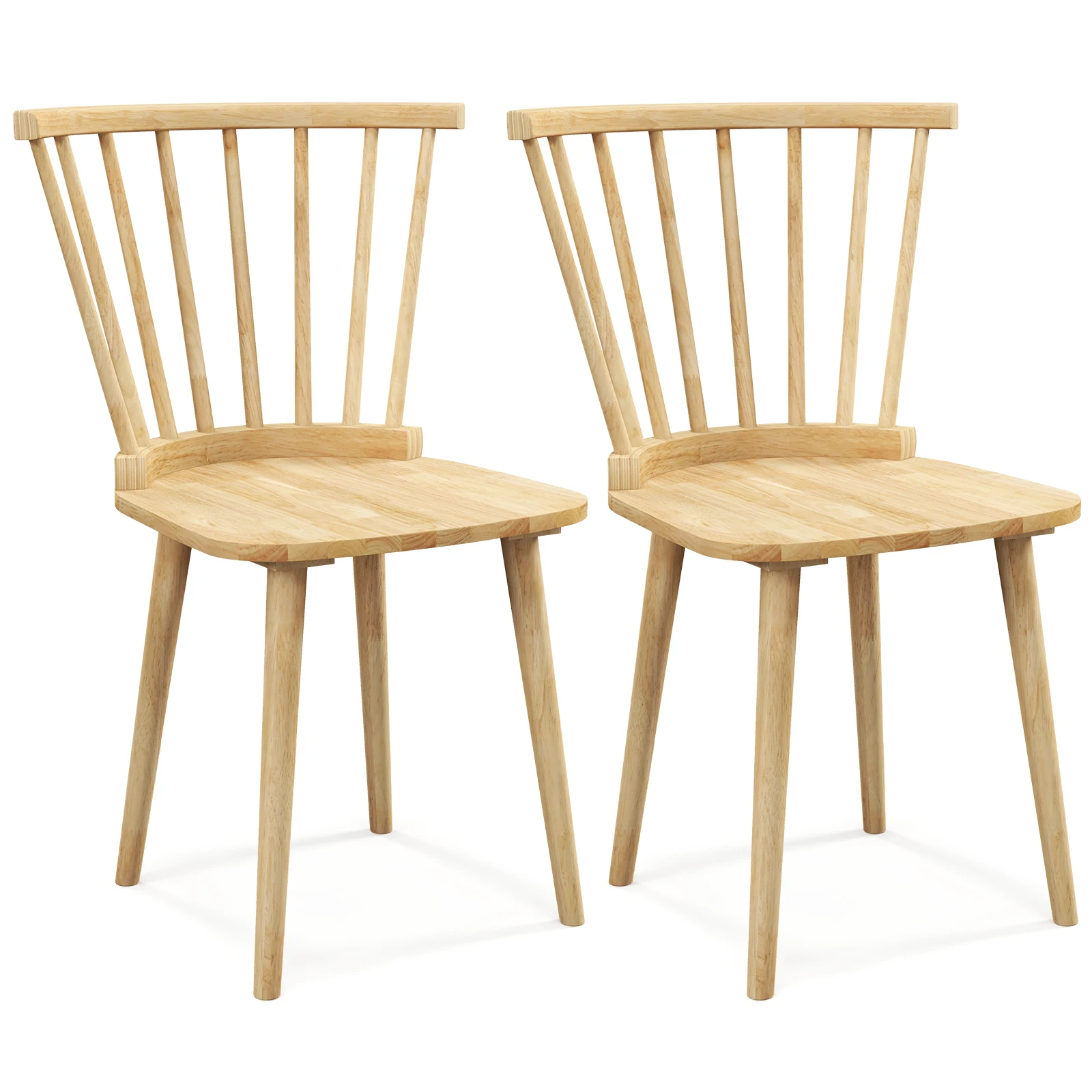 Rubber Wood Windsor Dining Chairs Set of 2 w/ Spindle Back for Living Room