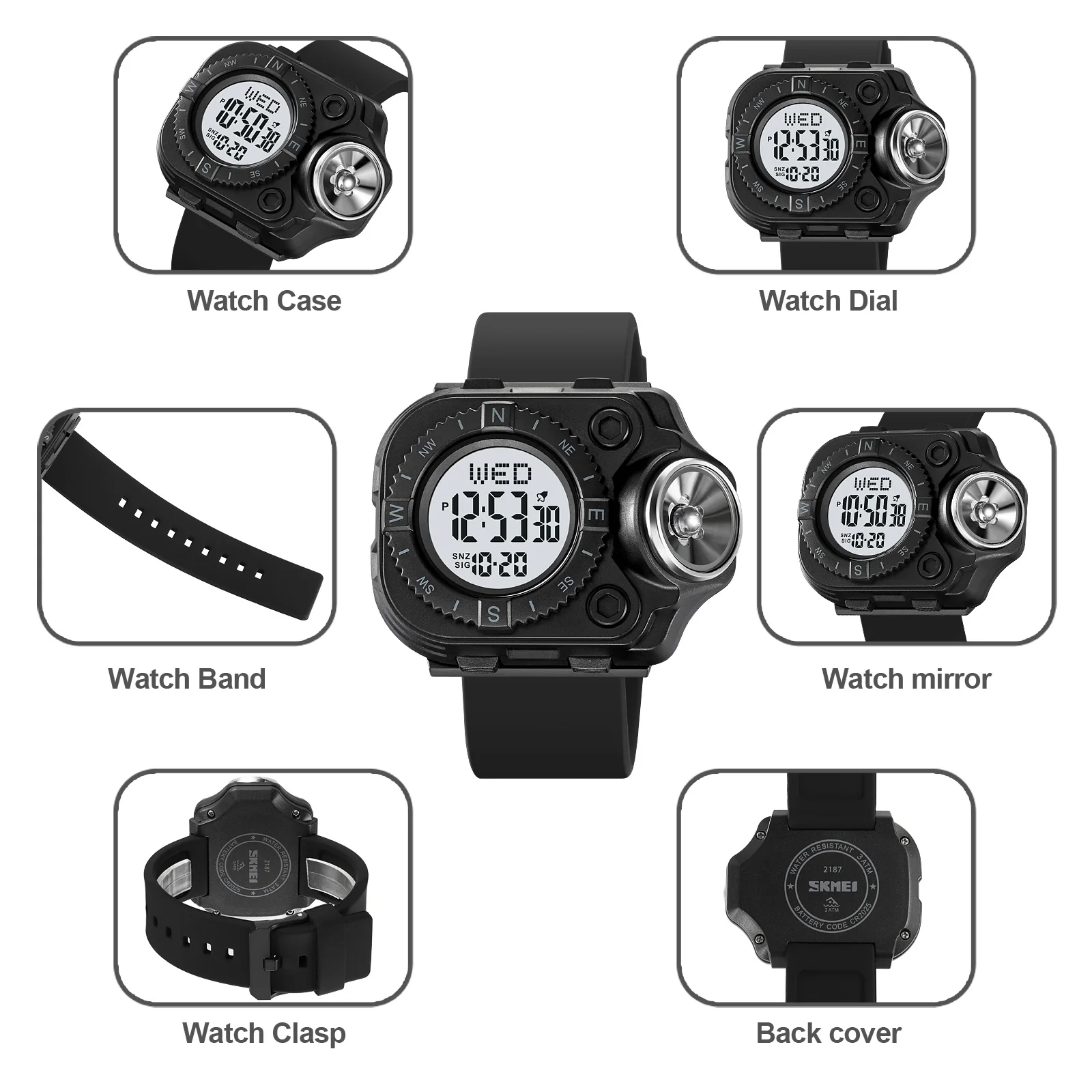 Reloj de pulsera Digital SKMEI para hombre, cronómetro con alarma resistente al agua, linterna LED creativa, relojes deportivos con cuenta atrás, pantalla de luz trasera para hombre