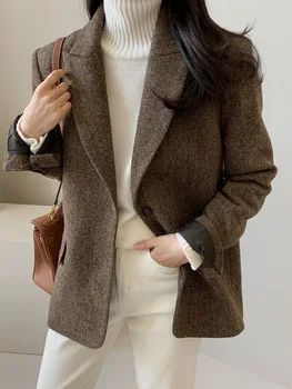 2024 Autumn New Style: Solid Color Versatile Wool Blazer Coat for Women, Korean Dongdaemun Purchasing Female Office Lady Top