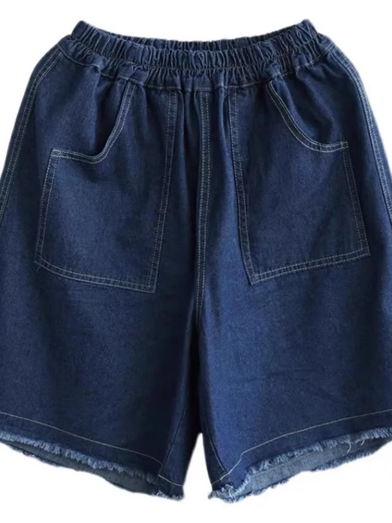 2025年夏新作 カジュアル ルーズ ビッグサイズ ゆったりウエスト ジーンズ レディース デニムショートパンツ デザイン感のあるヘアエッジ ワイドレッグパンツ w114