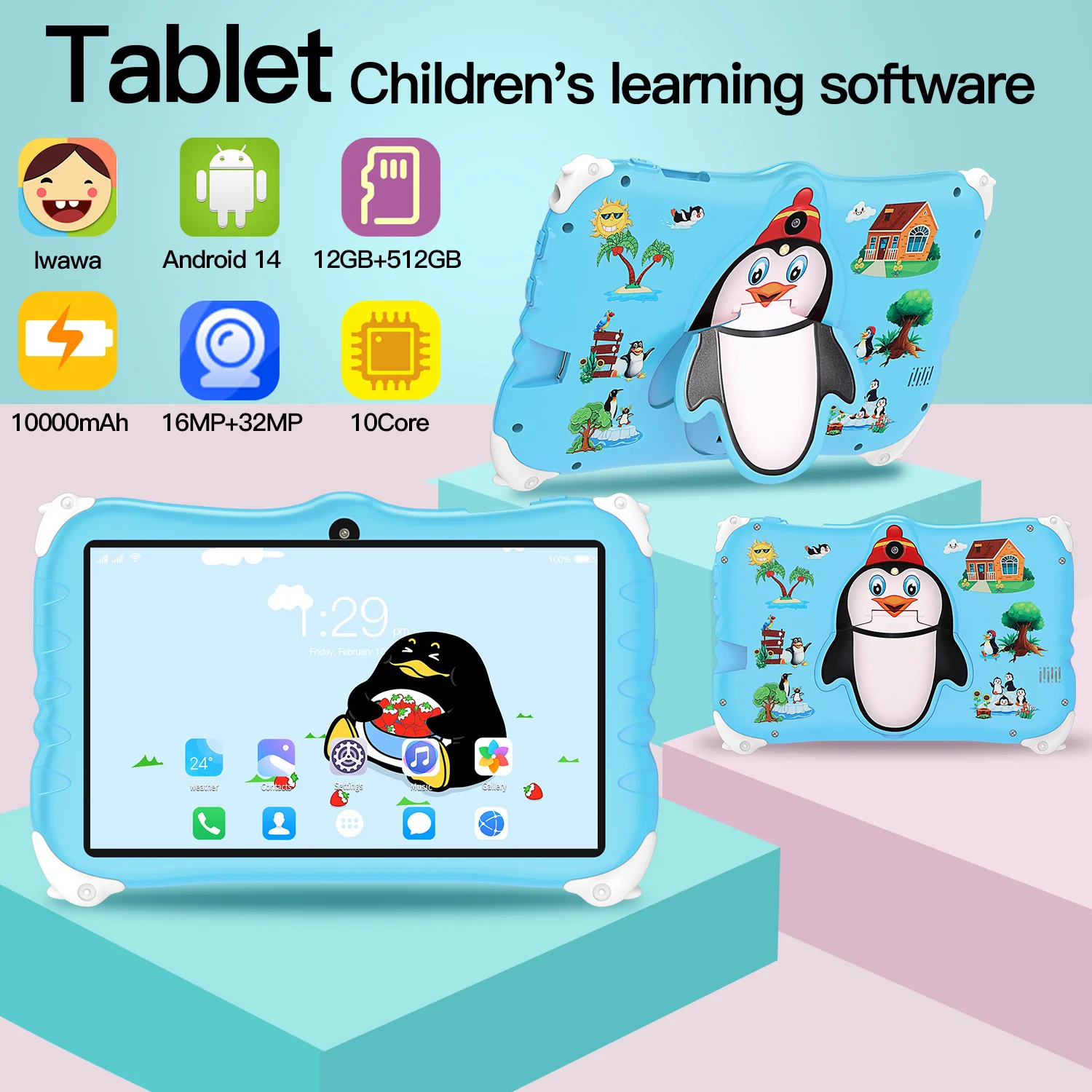 

Global Kids Penguin Android 14 7-inch Tablet 12GB RAM 512GB ROM 5G WIFI Snapdragon 888 16MP + 32MP Bluetooth 5.0 Catch-up Tablet